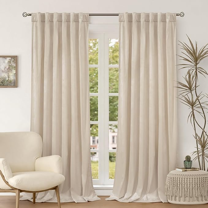 BGment Velvet Curtains 96 Inches for Living Room, 2 Panels, Cream Beige | Luxury, Super Soft, Thermal Insulated, Room Darkening, Noise Reduce, Panels for Bedroom, Back Tab Rod Pocket, 52 x 96 Inch