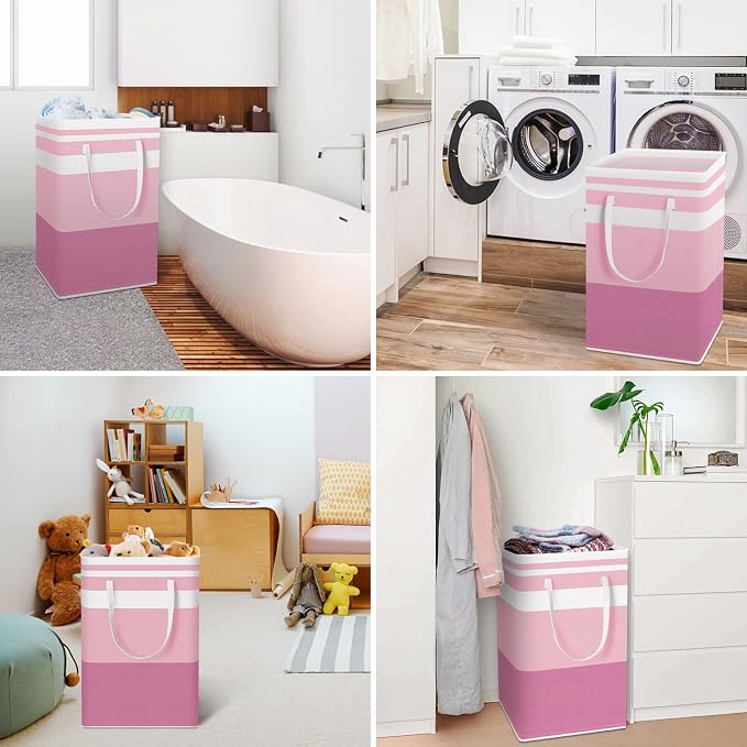 HomeHacks 2 Pack Laundry Baskets, Laundry Hampers Bags (Blue+Pink 88L) | Waterproof, Freestanding, Collapsible Clothes Hamper with Reinforced Handles in Laundry Room, Dorm, Bathroom, Bedroom