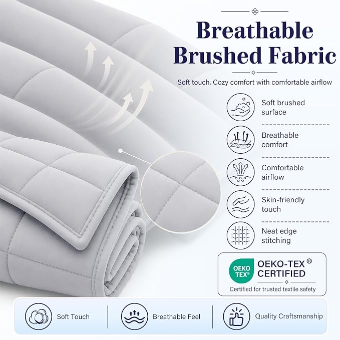L'AGRATY Weighted Blanket for Adults 25lbs （Queen Size, 60"x80"） Cooling Heavy Blanket Microfiber Breathable Big Weighted Throw Blanket for Summer Fall Winter, Light Grey