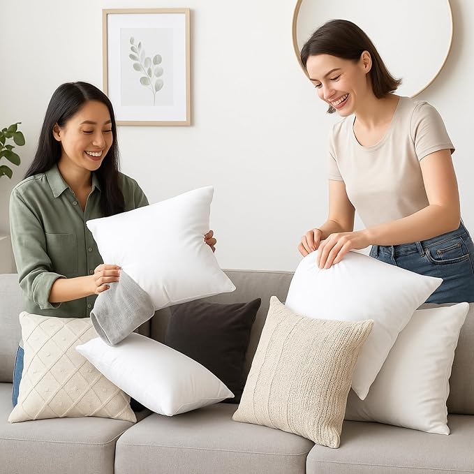 LANE LINEN 4 Pack 18x18 White Throw Pillow Inserts for Decorative Pillow Covers, Couch Pillows for Living Room, Fluffy Pillows for Bed | Solid White Inserts For Sofa Back Support - Fluffy Down Alternative Fill, Shape Retention, Everyday Home Decor Refresh