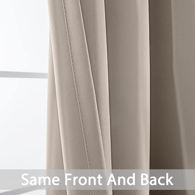 Yakamok Room Darkening Curtains 42x63 inch Length Natural-Living Room | 2 panels,grommet blackout window treatment,thermal insulated,light blocking drapes,privacy protection,bedroom dining room