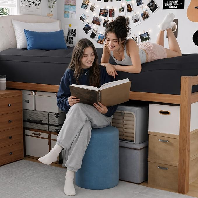 ELEMUSE Twin XL Black Mattress Topper for College Dorm, Thick Pillow Top | Extra long twin mattress pad with deep pocket, plush college dorm room essential for girls & guys, ideal for back to school
