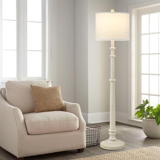 Floor Lamps for Living Room - 60" Farmhouse Floor Lamp with Adjustable Color Temperatures - Vintage Standing Lamp Reading Light with Linen Shade Retro Tall Lamp for Bedroom Office, Almond White