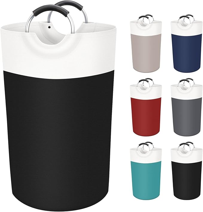 BlissTotes 90L Laundry Basket, Freestanding Collapsible Hamper, Black | Collapsible Dirty Clothes Hamper, Foldable Laundry Bag for Dorm, Waterproof Fabric, Padded Aluminum Handles