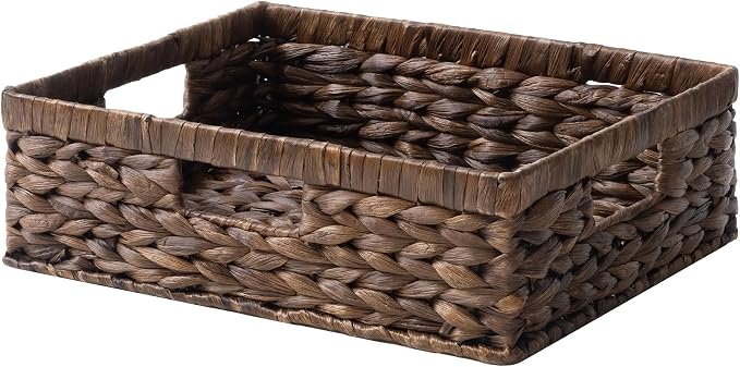 StorageWorks Large Wicker Storage Baskets for Shelves, Brown Baskets,1-Pack | Water Hyacinth Basket, Dark Brown Wicker Basket for Organizing,Pantry Organizers and Storage,Pantry Baskets,15¼" x 11¾" x 4¾"