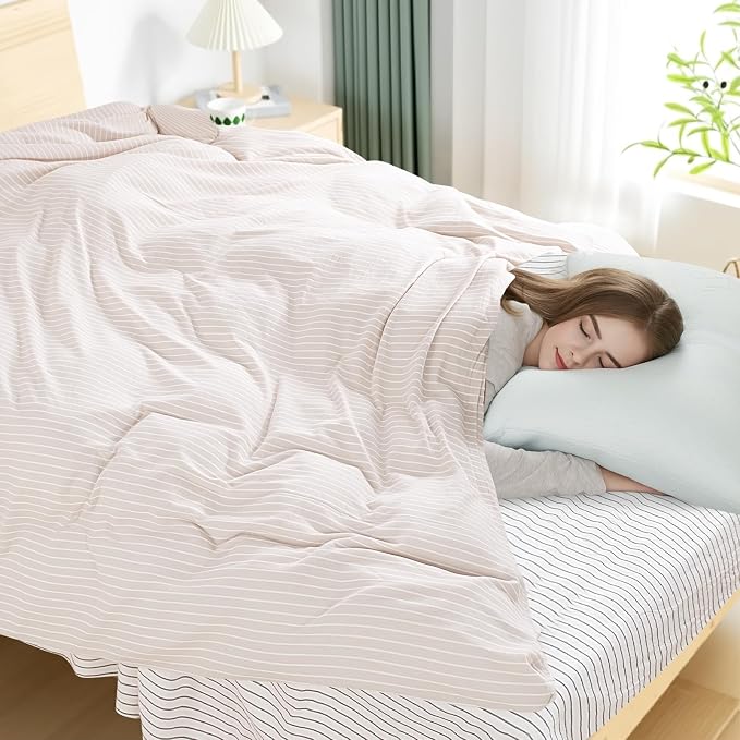 NEXHOME PRO Striped Duvet Cover Super King,100% Washed Cotton Bedding Set,Textured Linen Feel,Breathable,Organic,3 Piece(White Stripes 108x98)