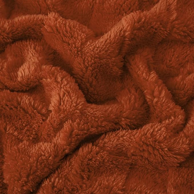 Burnt Orange Throw Blanket 108”×90”Checkered Design for Sofa | Super Soft Cozy Fleece Plush Microfiber 3D Square Pattern Flannel Blanket for Couch Bed Lightweight for Adults,Women
