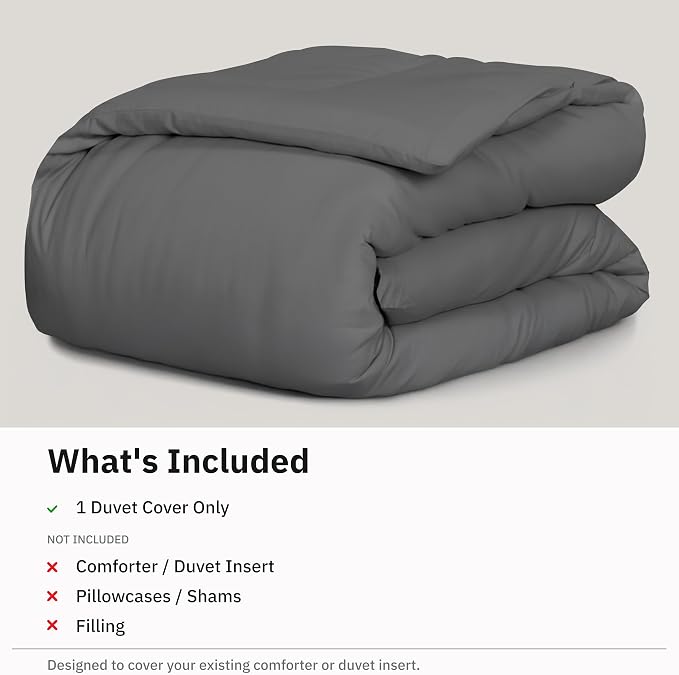 California Design Den Soft 100% Cotton Sateen Full/Queen Duvet Cover, Grey | Duvet Cover Only, Comforter Not Included, Backed by Good Housekeeping Seal, Button Closure & Corner Ties