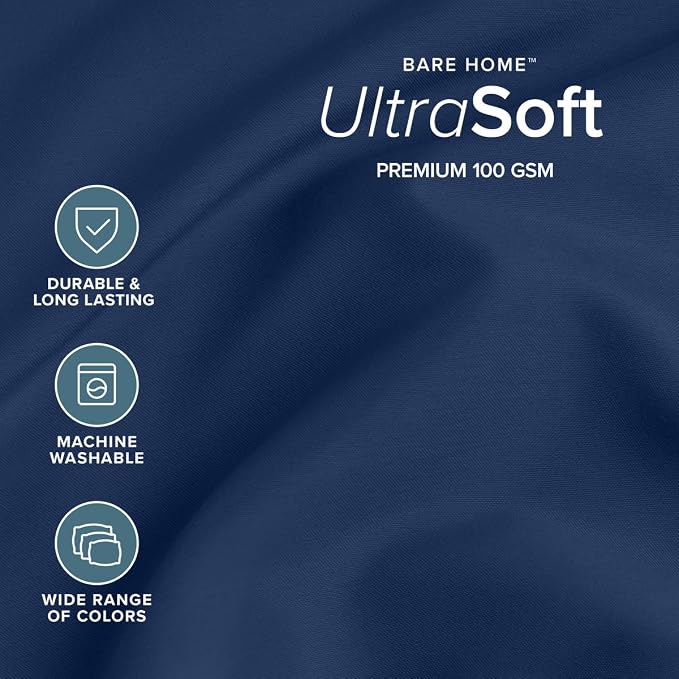 Bare Home Short Queen Sheet Set - 1800 Ultra-Soft (Queen Short, Dark Blue) | Deep Pockets 6 to 15 Inches, Breathable, Hypoallergenic, Hotel Luxury, Easy Fit, Soft, All-Season