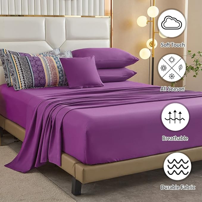 Cottolester Boho Comforter Set Full Size 8 Piece Bed in a Bag Bohemian Striped Bedding Quilt Set Purple Paisley Floral Comforter and Sheet Set,Soft Microfiber Complete Bedding Sets for All Season
