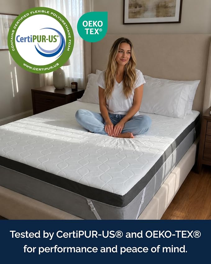 Mattress Topper - 3 Inch Memory Foam Mattress Topper w/Cover - Short Queen | Cooling Cover for Hot Sleepers, Plush, Thick & Comfy, Pain & Pressure Relief, Mattress Pad with Straps & Washable Cover