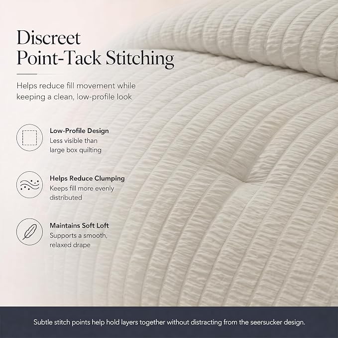 Oversized King Comforter Set, 7-Piece Beige Seersucker, 120 x 98 in | OEKO-TEX Certified All Season Bed in a Bag with 240 GSM Down Alternative Comforter, Flat & Fitted Sheets, Pillowcases & Shams