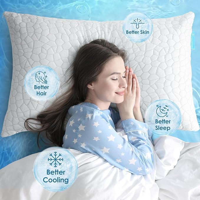 Cooling Pillows King Size Set of 2, Firm Shredded Memory Foam Pillows for Side Back Stomach Sleepers, Two-Sided Cool Neck Pillow for Neck Shoulder Pain, Luxury Gel Cold Bed Pillow for Hot Sleepers
