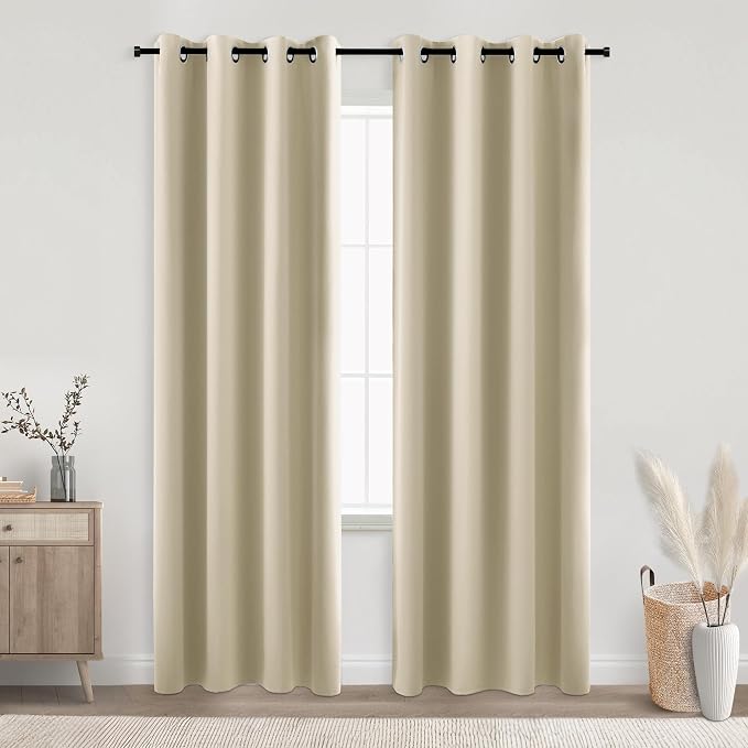 KOUFALL Sand Beige Curtains 90 Inches Long for Bedroom 2 Panels Set,Blackout Grommet Room Darkening Insulated Beach Farmhouse Style Curtains for Dining Room
