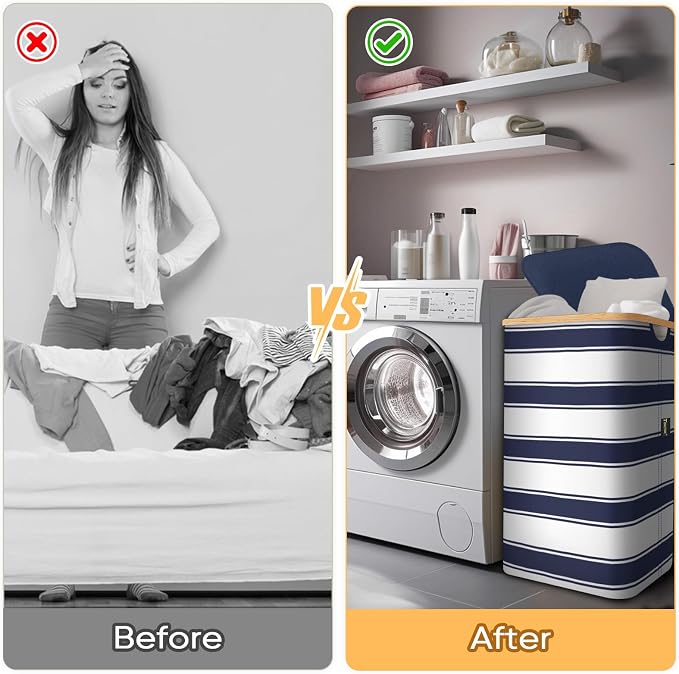 BALEINE 70L Laundry Hamper with Lid, Large Laundry Basket Bin | Large Capacity, Easy-Access Lid, Shape-Retaining Structure, Pull Handles, Ideal for Bedroom, Dorm, Laundry Room