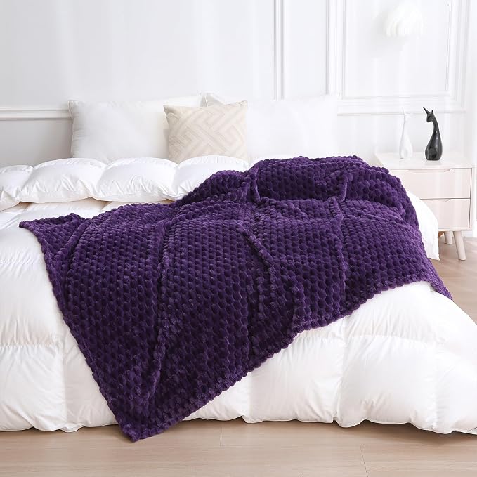 Puncuntex Deep Purple Throw Blanket 108"×90" Fuzzy 3D Jacquard Decorative | Flannel Fleece Super Soft Plush Cozy Blanket for Couch Sofa Chair Lightweight