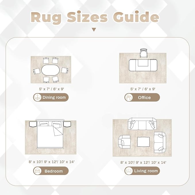 pmtsns Area Rugs 9x12 for Living Room: Washable Rug Modern Abstract Neutral Soft Non-Slip Low-Pile Indoor Large Carpet for Bedroom Dining Room Playroom Home Office (Beige, 9'x12')