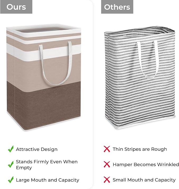 HomeHacks 2 Pack Large Laundry Baskets, Laundry Hampers Bags (Khaki 75Lx2) | Waterproof, Freestanding, Collapsible Clothes Hamper with Reinforced Handles in Laundry Room, Dorm, Bathroom, Bedroom