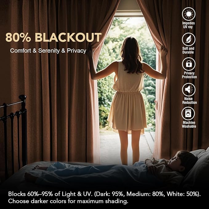 H.VERSAILTEX Blackout Curtains Thermal Insulated Window Treatment Panels Room Darkening Blackout Drapes for Living Room Back Tab/Rod Pocket Bedroom Draperies (2 Panels, Washed Spice, 52 x 84 Inch)
