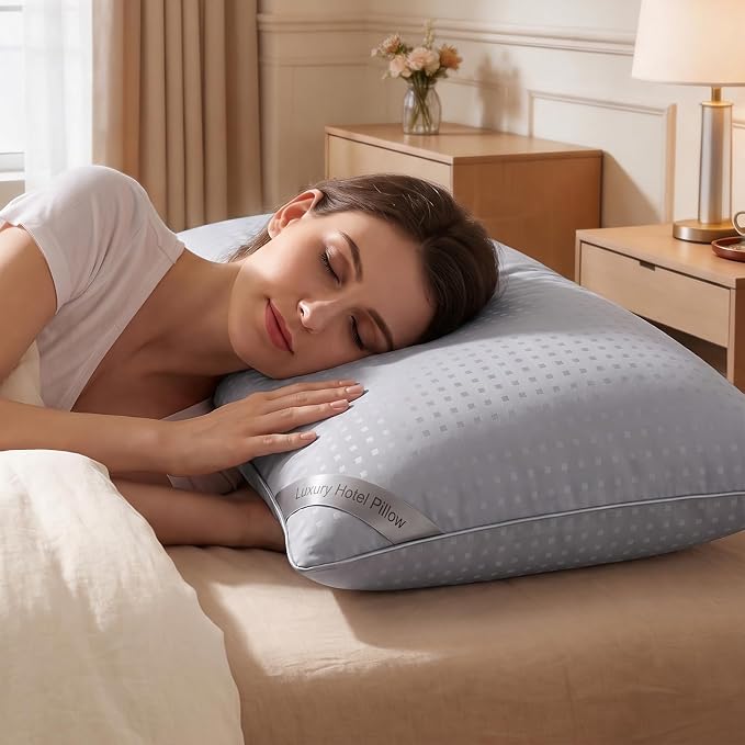 Standard Size Bed Pillows for Sleeping Set of 4,4 Pack Great Support Luxury Hotel Pillows for Side,Stomach and Back Sleepers(Grey,4-Pack)