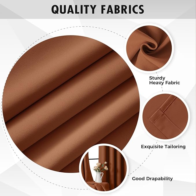 MIULEE Terracotta Blackout Bedroom Curtains Drapes 84 Inch Long 52"x84" | Grommet Top, Room Darkening Window Drapes, Privacy Protection, Thermal Insulated, Heat Blocking, Light Blocking