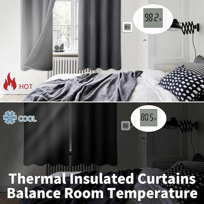 BGment Thermal Insulated 100% Blackout Curtains for Bedroom with Black Liner, Double Layer Full Room Darkening Noise Reducing Grommet Curtain (42 x 72 Inch, Dark Grey, 2 Panels)