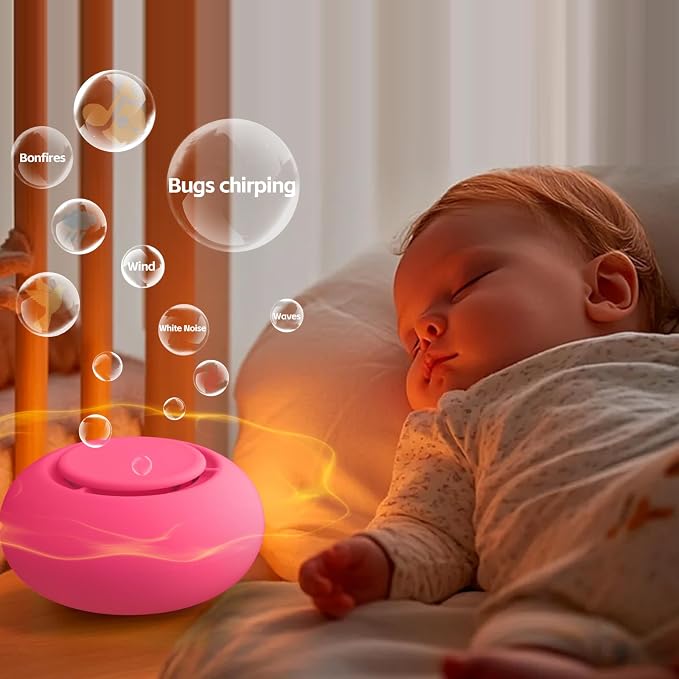 Portable Baby Sound Machine & Essentials for Babies & Kids-Rose | White Noise Machine[Timer Function][20 Soothing Sounds][15 Hours Battery Life]Travel,Registry,Gifts,Clips on Baby Stroller