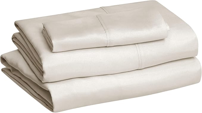 Amazon Basics Lightweight Super Soft Easy Care Comfortable Breathable Brushed Microfiber 3-Piece Bed Sheet Set with 14-Inch Deep Pockets, Wrinkle Resistant, Twin XL, Beige, Solid