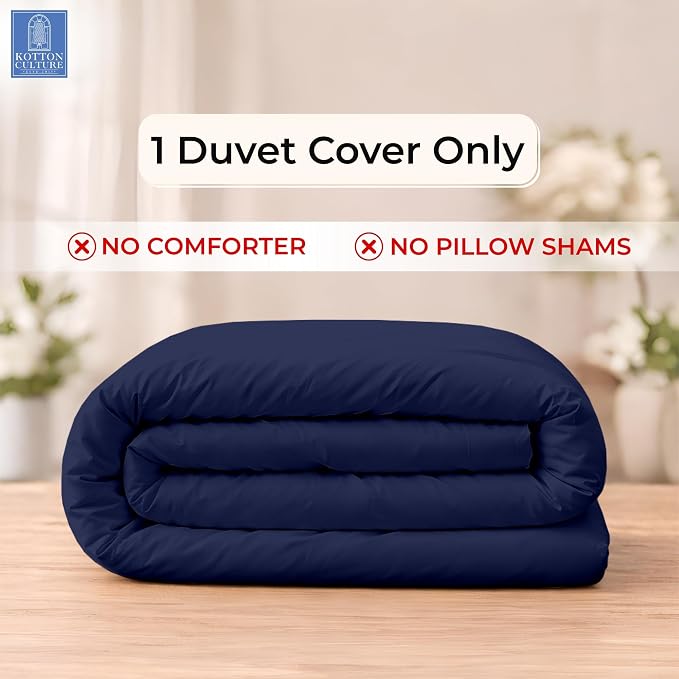 1 Pc Duvet Cover King Size-100% Egyptian Cotton 600 Thread Count Ultra Soft Premium Durable Comforter Cover Zipper Closure & Corner Ties - (Navy Blue, 104" X 94")