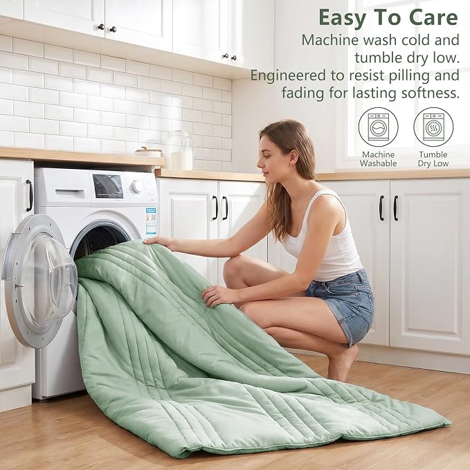 King Size Comforter Set Sage Green- 7 Pieces Bed in a Bag | OEKO-TEX Certified, 240GSM Down-Alternative Comforter, 14" Deep-Pocket Sheets, Shams & Pillowcases, Lightweight