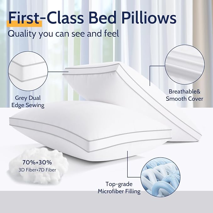 ROUMEA Pillows Standard Size Set of 2, Bed Pillows for Sleeping 2 Pack, Luxury Hotel Quality, Supportive Standard Pillows with Soft Down Alternative for Back Stomach Side Sleepers, Machine Washable | Luxury Hotel Quality, Supportive Standard Pillows wi...