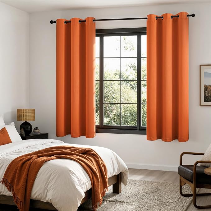 MIULEE Fall Orange 100% Blackout Curtains for Bedroom 40x63 Inch Length | 2 Thick Layers Thermal Insulated Window Curtains with Black Liner, Noise Reducing Grommet, Drapes for Living Room, 2 Panels