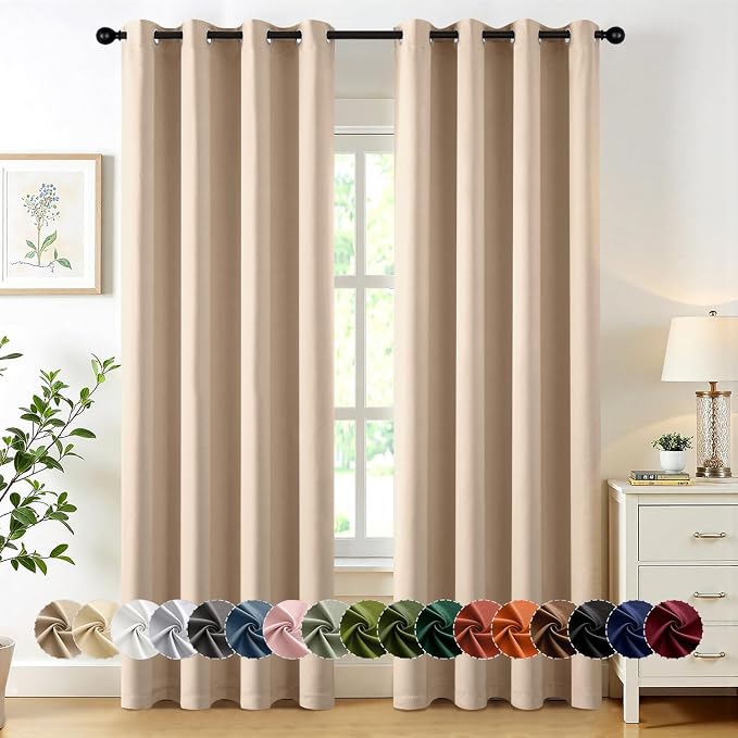 MIULEE Blackout Curtains for Bedroom 2 Panels 50 x 84 Inch Long Beige | Thermal Insulated, Living Room Darkening Grommet Drapes, Noise Reducing, Light Blocking Window Treatments