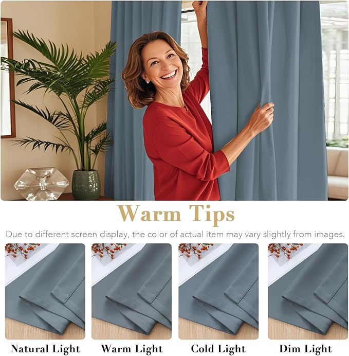 H.VERSAILTEX Blackout Curtains Thermal Insulated Window Treatment Panels Room Darkening Blackout Drapes for Living Room Back Tab/Rod Pocket Bedroom Draperies, 52 x 72 Inch, Stone Blue, 2 Panels