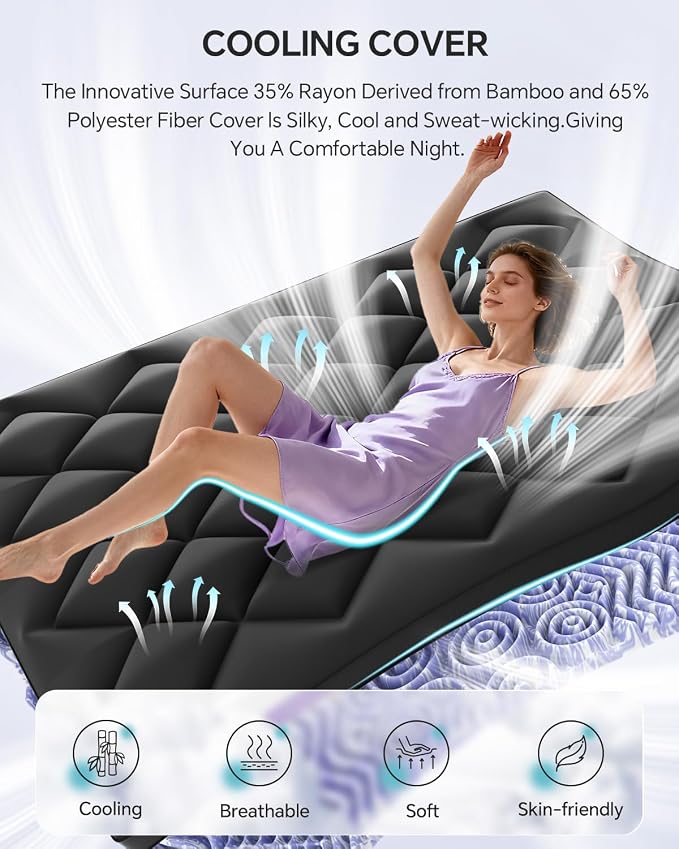 Dual Layer 4 Inch Memory Foam Mattress Topper Queen | 2 Inch Gel Memory Foam and 2 Inch Pillow Top Mattress Pad Cover, 7-Zone Egg Crate & 2-in-1 Design (Black-White)