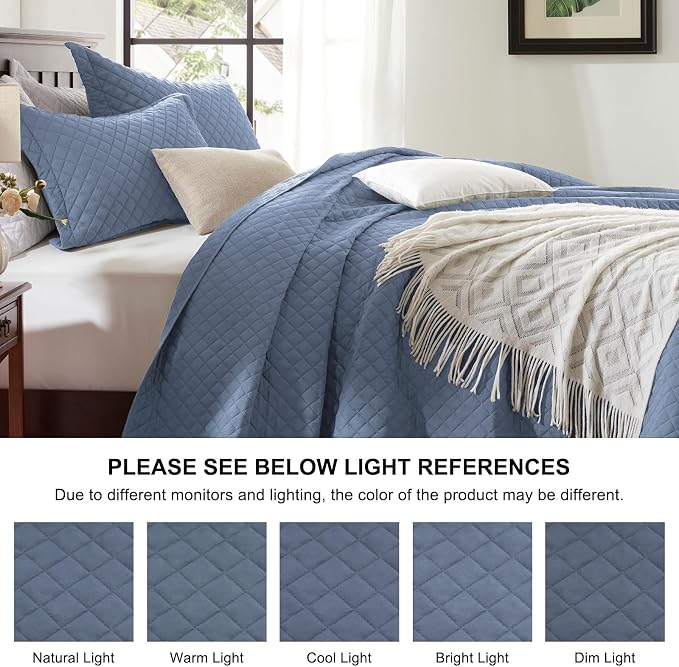 SunStyle Home Queen Quilt Bedding Set, Lightweight Summer Bedspreads,Blue | Soft Coverlet With 2 Pillow Shams,Morden Style Quilts for All Season, Suitable for Bed,Couch,Bedroom,Guest Room,90"X96"
