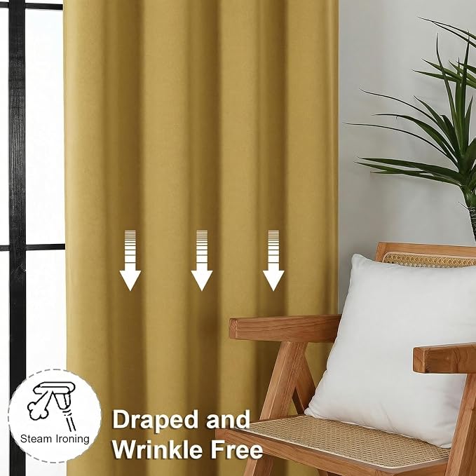 Simplebrand Ava Bright Gold Short Blackout Curtains for Bedroom 45 Inches Long 2 Panels Set, Solid Thermal Insulated, Energy Saving Window Treatment Curtains Blackout Drapes, W40 x L45 Inch