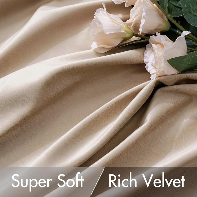 MIULEE Velvet Curtains 52x63 inches 2 Panels Camel Beige Blackout Curtains | Luxury, Bedroom Living Room, Thermal Insulated, Super Soft Window Drapes, Rod Pocket & Back Tab