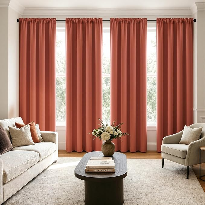 MIULEE 84 Inch Length Burnt Orange Blackout Bedroom Curtains Set of 4 | Thermal Curtains for Summer Heat, Light Blocking Privacy Bedroom Window Drapes, Top&Bottom Rod Pocket, Living Room