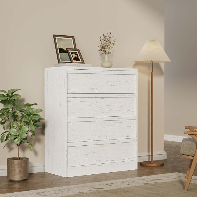 Garvee 4 Dresser for Bedroom, 39.3" Tall Dresser, Freestanding Vertical Drawer with Storage, Wooden Closet Chest Storage for Living Room, Hallway, Entryway, White