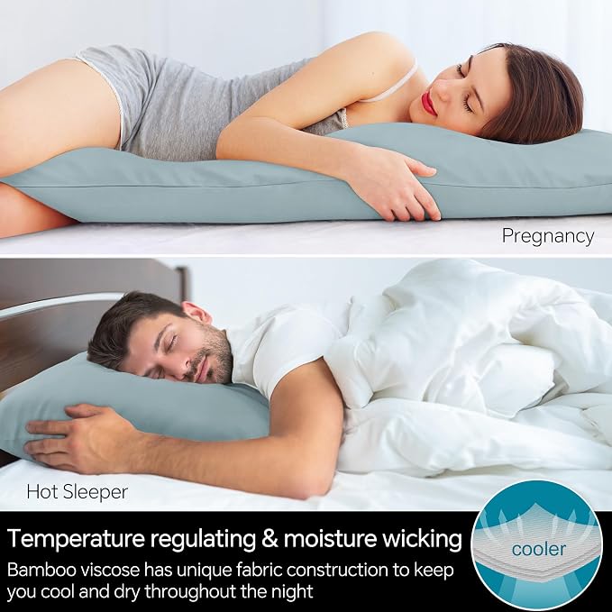 BEDELITE Body Pillow Pillowcase, Rayon from Bamboo, Haze Blue, 20"x54" | Cooling and Breathable Body Pillow Cover for Hot Sleepers & Night Sweats, Silky Soft Full Long Pillow Case, Envelope Closure