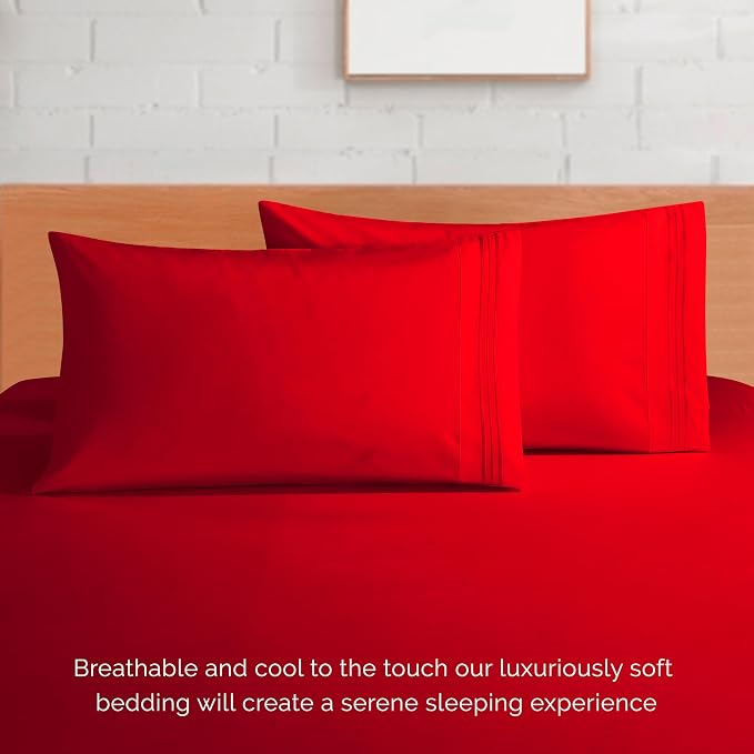 Elegant Comfort Luxurious 1500 Premium Hotel Quality Microfiber 4-Piece Sheet Set, 18-24 Inches Deep - Extra Deep Pocket Sheets - Ultra Soft 4PC Deep Pocket Sheets, Full, Red