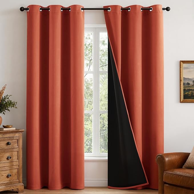 MIULEE Fall Burnt Orange 100% Blackout Curtains for Bedroom 40x72 Inch Long | 2 Thick Layers Thermal Insulated Window Curtains with Black Liner, Noise Reducing Grommet, Drapes for Living Room, 2 Panels