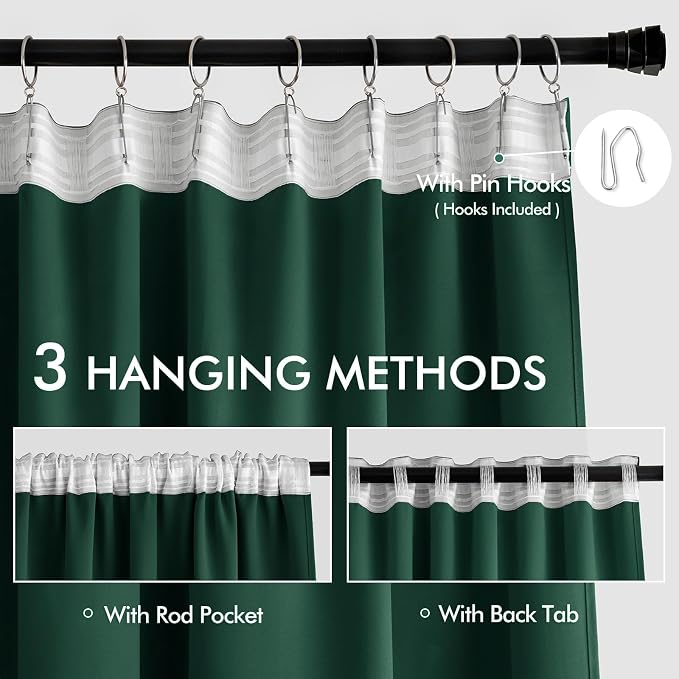 MIULEE Christmas Hunter Green Back Tab Blackout Curtains 52"x102" 2 Panels | Rod Pocket Pinch Pleated, Thermal Insulated, Room Darkening, Light Blocking, Privacy Curtains for Living Room Bedroom