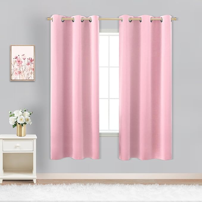 KOUFALL Children Curtains for Bedroom 2 Panels Blackout Insulated Thermal Curtains for Summer Heat Living Room,72 Inch Length,Pink