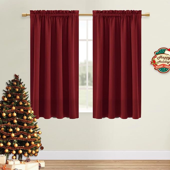 DWCN Blackout Curtains for Bedroom Living Room 38 x 45 Inch Long Burgundy | 2 Panels Set, Room Darkening, Thermal Insulated, Light Blocking, Rod Pocket Drapes, Noise Reducing Window Treatments