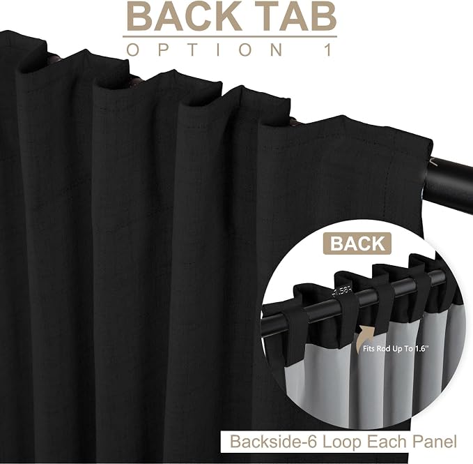 Linen Textured Total Blackout Curtains for Bedroom 84 Inches Long, Black | 100% Blackout Shield, Back Tab/Rod Pocket Living Room Drapes, Thermal Insulated Blackout Curtains 2 Panels Set, 42"W x 84"L