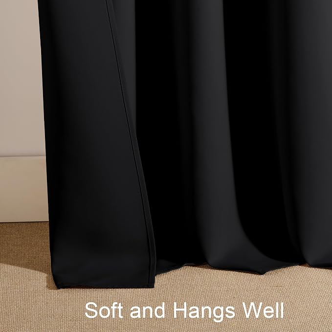 PONY DANCE Black Short Window Curtains for Kitchen 30 inch Long, 2 Panels Set Half Window Drapes for Bedroom Basement, Blackout Small Curtains for Travel Trailers, Width 29 x Length 30 inches