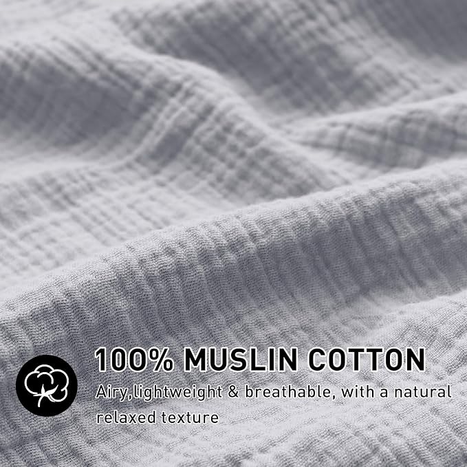 EMME Muslin Cotton Duvet Cover Set Light Grey King Size Linen Like Soft Breathable Lightweight Summer Comforter Cover Set with Zipper Closure (Light Grey, King, 104"x90")