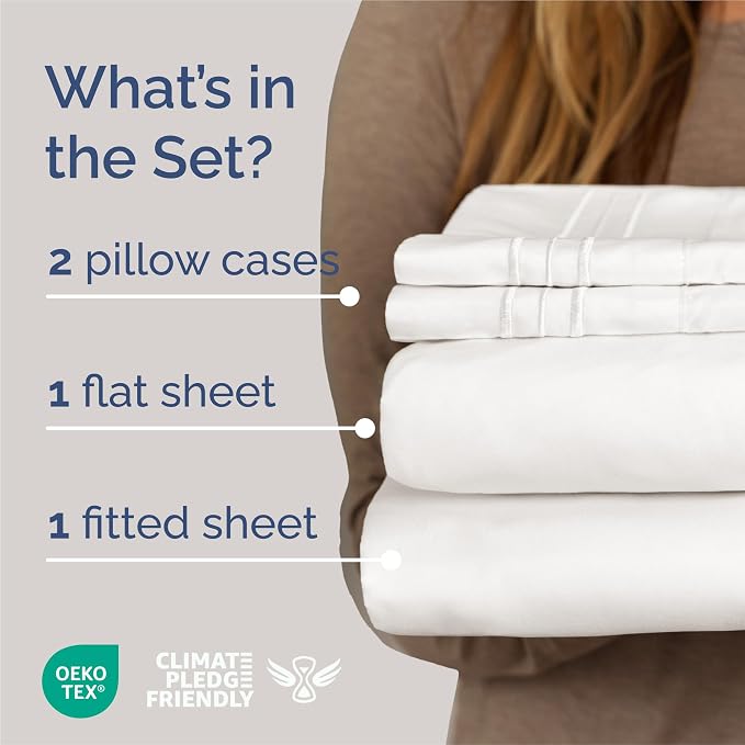 King Size 4 Piece Sheet Set - Breathable & Cooling Sheets - Antique White | Hotel Luxury Bed Sheets for Women & Men, Deep Pockets, Easy-Fit, Extra Soft and Wrinkle Free Sheets, Oeko-Tex Bed Sheet Set